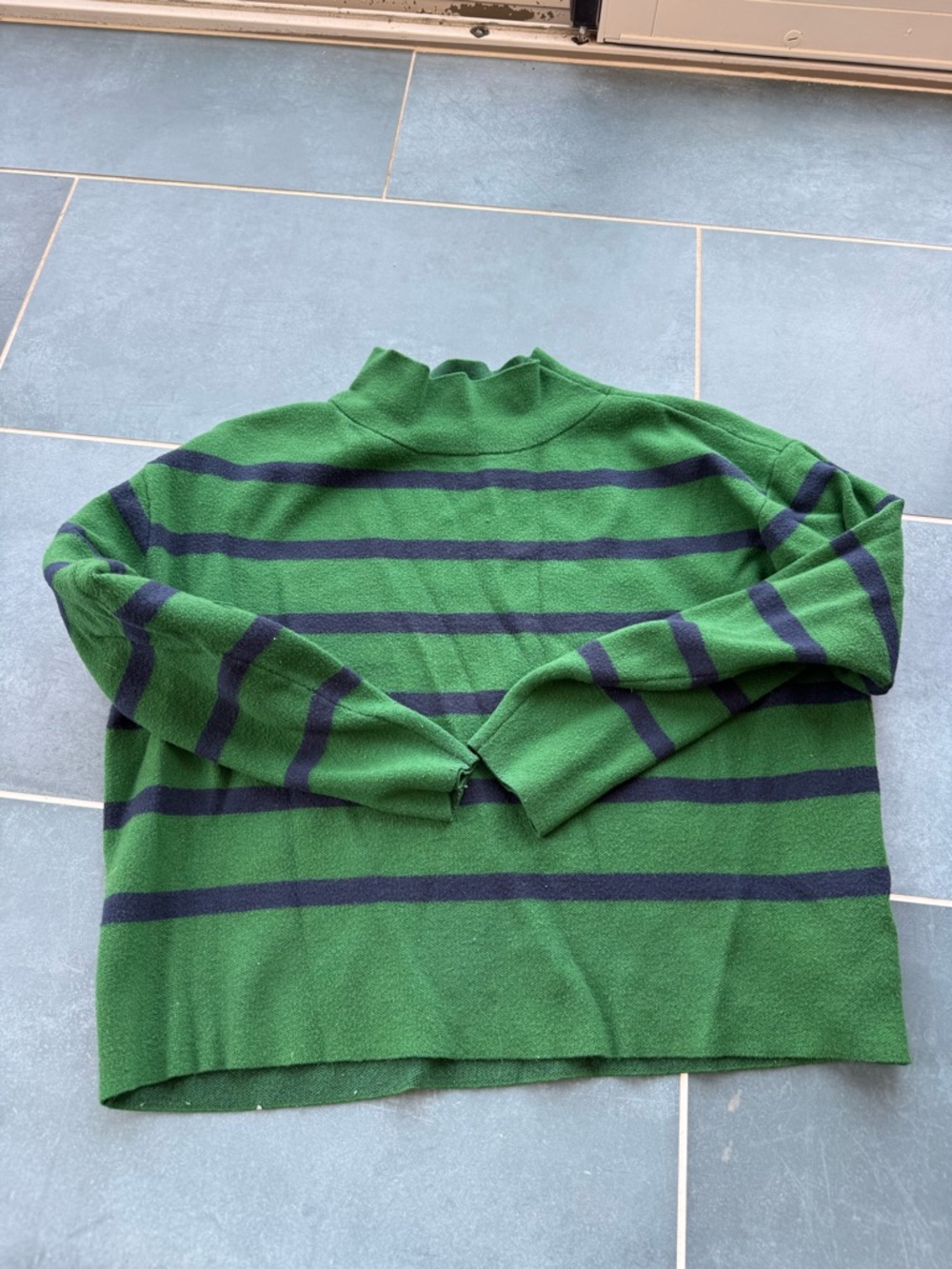 Anthropologie Green and Navy Striped Turtleneck Sweater